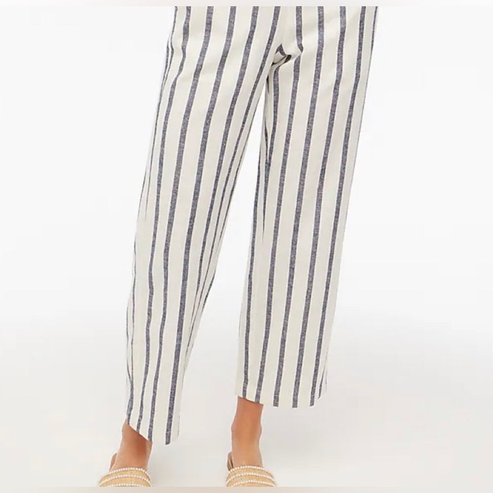 J CREW STRIPED LINEN-COTTON BLEND WIDE-LEG PAPER-BAG PANT
